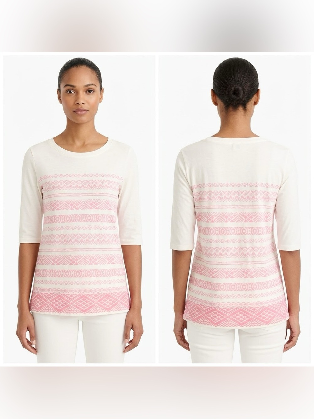 J.Crew Pink Geometric Printed 3/4 Sleeve Cotton Top Size XS